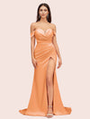 Sexy Side Slit Off Shoulder Long Soft Satin Mermaid Bridesmaid Dresses For Sale