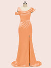 Sexy Side Slit Mermaid Long Soft Satin Women's Evening Prom Dresses With Slit