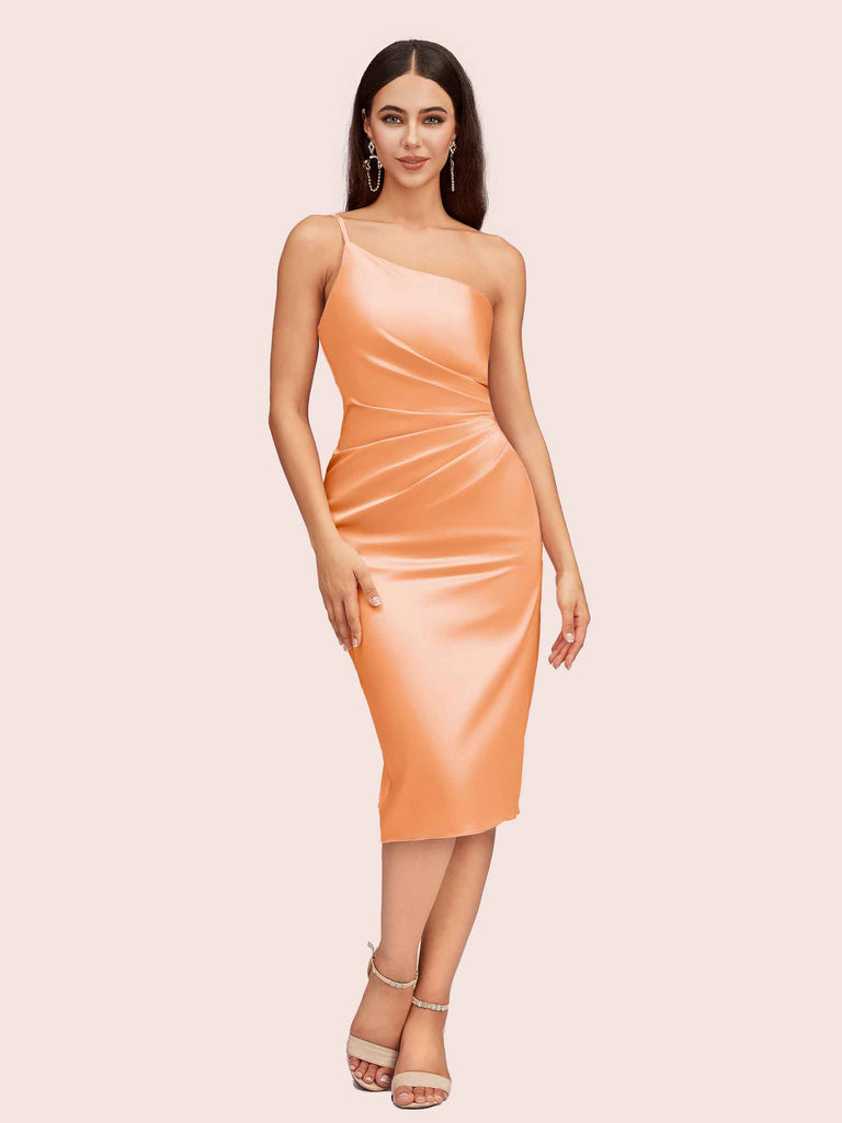 Elegant Sheath One Shoulder Soft Satin Short Bridesmaid Dresses Online