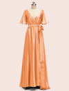 Elegant Bat Sleeves A-Line Long Soft Satin Party Prom Dresses Online