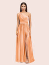Unique One Shoulder Long Side Slit Soft Satin Graduation Prom Dresses 2023