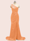 Sexy Mermaid One Shoulder Long Soft Satin Bridesmaid Dresses With Slit