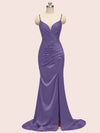 Elegant Spaghetti straps V-neck Mermaid Long Silky Satin Bridesmaid Dresses Online