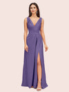 Sexy V-neck Long Side Slit Soft Satin Bridesmaid Dresses Online