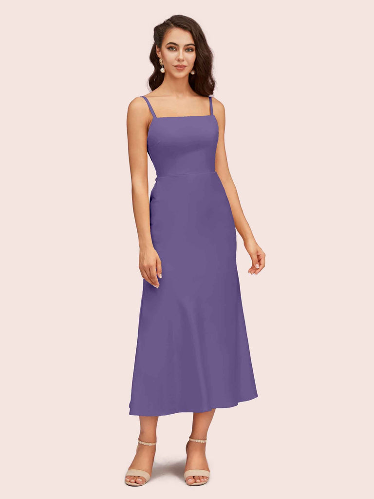 Elegant Ankle Length Spaghetti Straps Short Soft Short Satin Prom Party Dresses