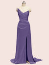 Sexy See Through Side Slit Long Soft Satin Bridesmaid Dresses 2023