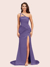Sexy Mermaid One Shoulder Unique Side Slit Soft Satin Bridesmaid Dresses Online For Sale