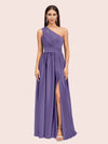 Unique One Shoulder Long Side Slit Soft Satin Graduation Prom Dresses 2023