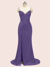 Sexy Mermaid Spaghetti Strap Long Side Slit Soft Satin Formal Prom Dresses Online