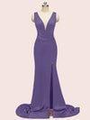 Sexy V-neck Criss Cross Side Slit Long Siky Satin Mermaid Bridesmaid Dresses Online