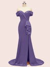 Elegant Off Shoulder Mermaid Long Soft Satin Bridesmaid Dresses 2023