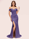 Sexy Off Shoulder Side Slit Long Soft Satin Mermaid Party Prom Dresses Online