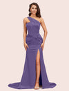 Sexy Mermaid One Shoulder Long Soft Satin Side Slit Bridesmaid Dresses Online For Sale