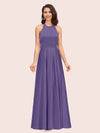Sexy Backless Halter Simple Long Satin Graduation Prom Dresses With Bow