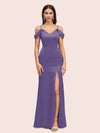 Sexy Cold Shoulder V-Neck Side Slit Mermaid Long Soft Satin Bridesmaid Dresses