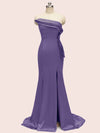 Sexy One Shoulder Side Slit Mermaid Long Soft Satin Evening Prom Dresses 2023