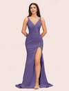 Sexy Mermaid V-neck Side Slit Long Soft Satin Bridesmaid Dresses Online For Sale