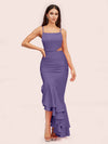 Sexy Unique Mermaid Spaghetti Straps Asymmetrical Soft Satin Bridesmaid Dresses