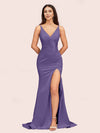Sexy Mermaid V-neck Side Slit Long Soft Satin Bridesmaid Dresses Online