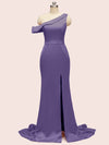 Sexy Side Slit Mermaid One Shoulder Long Soft Satin Bridesmaid Dresses