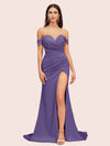 Sexy Side Slit Off Shoulder Long Soft Satin Mermaid Bridesmaid Dresses For Sale