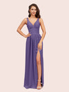 Sexy V Neck Long Soft Satin Side Slit Bridesmaid Dresses Online