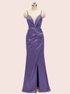 Sexy Mermaid Spaghetti Strap Side Slit Satin Long Formal Dresses For Women