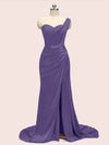 Sexy One Shoulder Long Soft Satin Mermaid Bridesmaid Dresses With Slit
