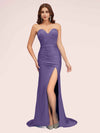 Sexy Mermaid Sweetheart Long Soft Satin Formal Prom Dresses With Slit