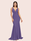Sexy Backless Deep V-neck Long Soft Satin Mermaid Party Prom Dresses Online