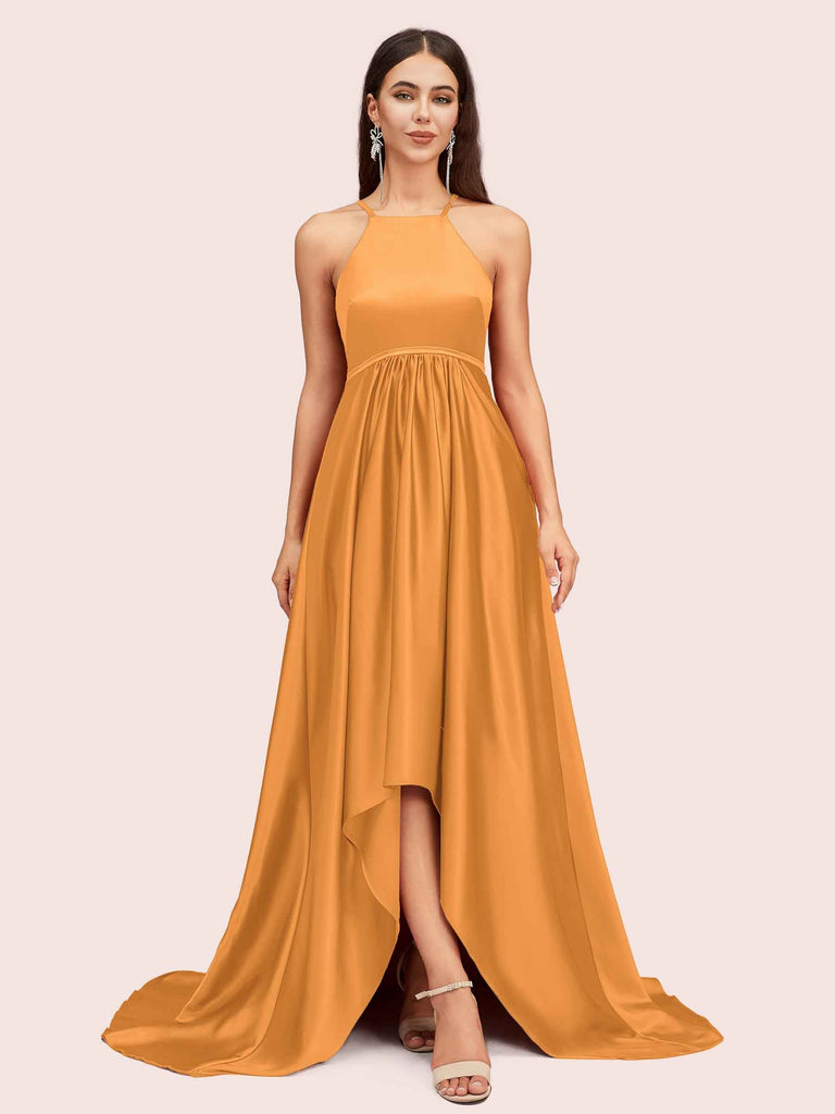 Unique High Low Halter Satin Party Dresses For Women Online
