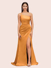 Soft Satin One Shoulder Side Slit Silky Long Mermaid Bridesmaid Dresses Online For Sale
