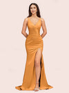 Sexy Mermaid V-neck Side Slit Long Soft Satin Graduation Prom Dresses Online