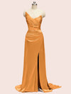 Sexy See Through Side Slit Long Soft Satin Bridesmaid Dresses 2023