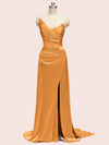 Unique See Through Side Slit Soft Satin Long Formal Prom Dresses Online