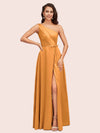 Elegant A-Line One Shoulder Long Soft Satin Bridesmaid Dresses Online