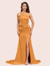 Sexy Mermaid One Shoulder Long Soft Satin Side Slit Formal Prom Dresses Online