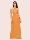 Simple Halter Long Soft Satin Formal Prom Dresses For Women