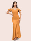 Sexy Mermaid Cold Shoulder Silky Satin High Low Prom Dresses Online