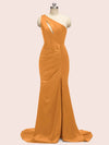 Sexy Mermaid One Shoulder Long Soft Satin Formal Prom Dresses With Slit