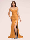 Sexy Mermaid Sweetheart Long Soft Satin Bridesmaid Dresses With Slit