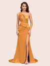 Sexy Side Slit Mermaid One Shoulder Long Soft Satin Bridesmaid Dresses Online For Sale