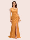 Elegant One Shoulder Mermaid Side Slit Soft Satin Bridesmaid Dresses