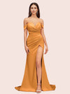 Sexy Side Slit Off Shoulder Long Soft Satin Mermaid Bridesmaid Dresses For Sale