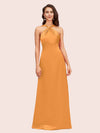 Elegant A-line Halter Sleeveless Floor Length Long Soft Satin Bridesmaid Dresses