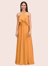 Elegant A-line Halter Sleeveless Long Soft Satin Bridesmaid Dresses Online