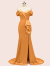 Elegant Off Shoulder Mermaid Long Soft Satin Party Prom Dresses For Women