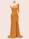 Sexy Mermaid One Shoulder Long Stretch Satin Formal Prom Dresses With Slit