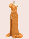 Sexy One Shoulder Side Slit Long Soft Satin Graduation Evening Prom Dresses