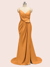 Sexy Spaghetti Straps V-Neck Side Slit Long Satin Mermaid Party Prom Dresses Online